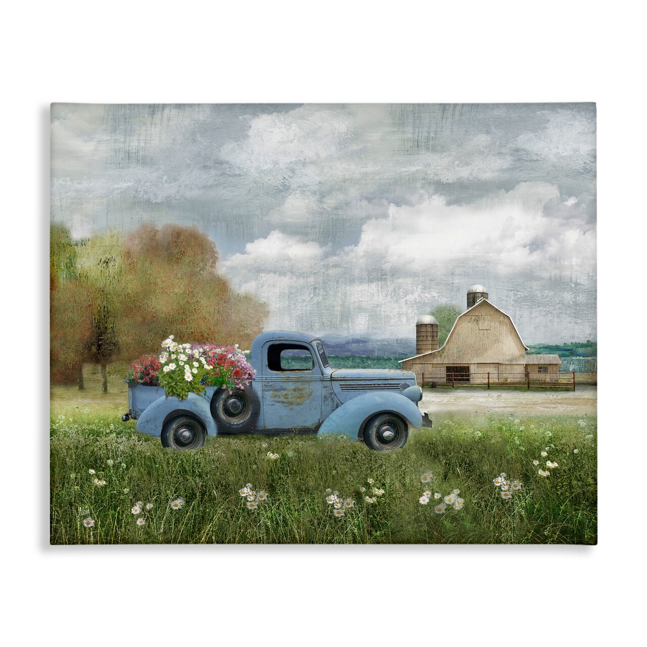 Stupell Industries Vintage Blue Truck in Meadow Canvas Wall Art